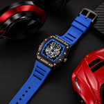 Luxury Skeleton Dial Men's Watch – Premium Silicone Strap, Quartz Analog Wristwatch, Sport Fashion Watch | Blue