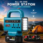 21V Portable Power Station with LED Work Light | Rechargeable Battery Inverter | USB Charging & AC Output
