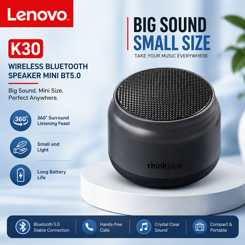 Lenovo -Thinkplus-K30-TWS-Wireless-Speaker-Bluetooth-V5.0- Power Full Bass - Mobile-PC-Laptop