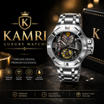 KAMRI Luxury Skeleton Men's Mechanical Watch – Stainless Steel Waterproof Wristwatch