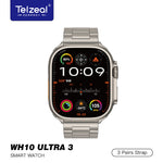 Telzeal WH10 Ultra 3 (3Pair strap/Wireless Charging) Smartwatch cutting-edge technology with sleek design & Ultimate Fitness & Style Companion- Brown
