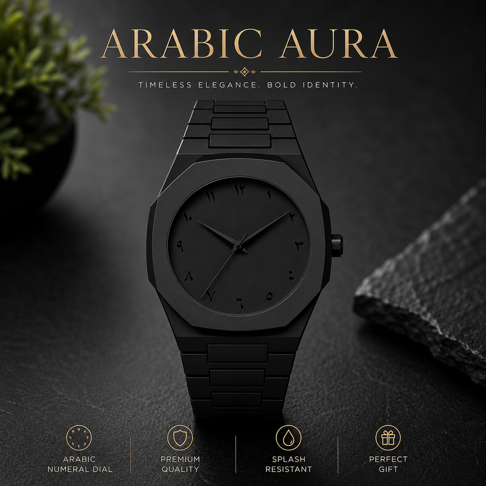Arabic Aura | Premium Matte Black Arabic Dial Quartz Watch – Luxury Stainless Steel Wristwatch for Men