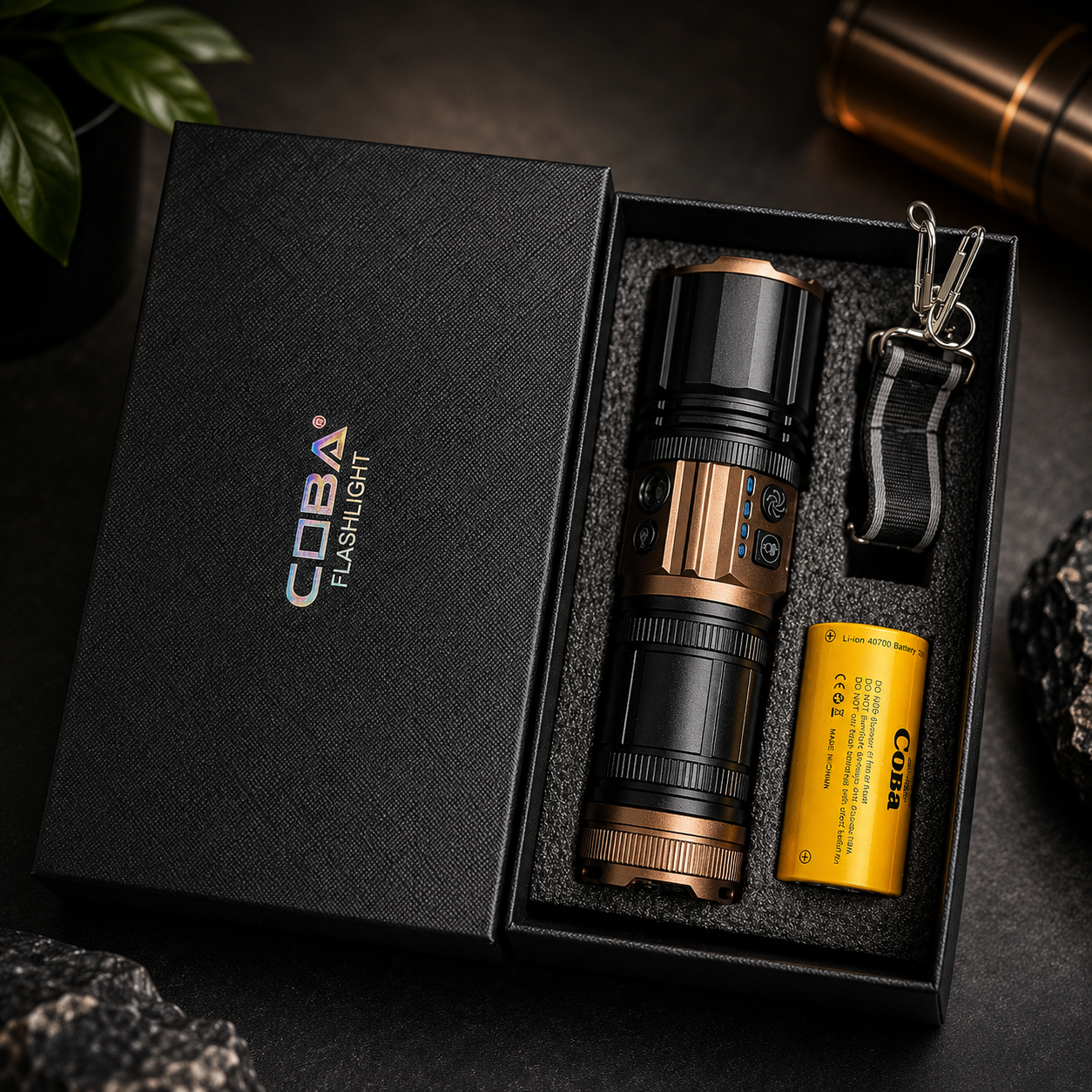 COBA CB-G908-1 Rechargeable LED Tactical Flashlight – 3000M High Power Torch with USB Output, 4 Light Modes & 18800mAh Battery