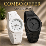 Combo Offer | Arabic Aura Premium Arabic Numeral Couple Watch Set – Black & White | Unisex Quartz Wrist Watches