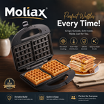Moliax – Waffle Maker Machine for Home - 750W Mini Waffle Cone Maker with Non Stick Coating and Cool Touch Handle- 2 Belgian Waffles in Minutes 750W (22×14)cm