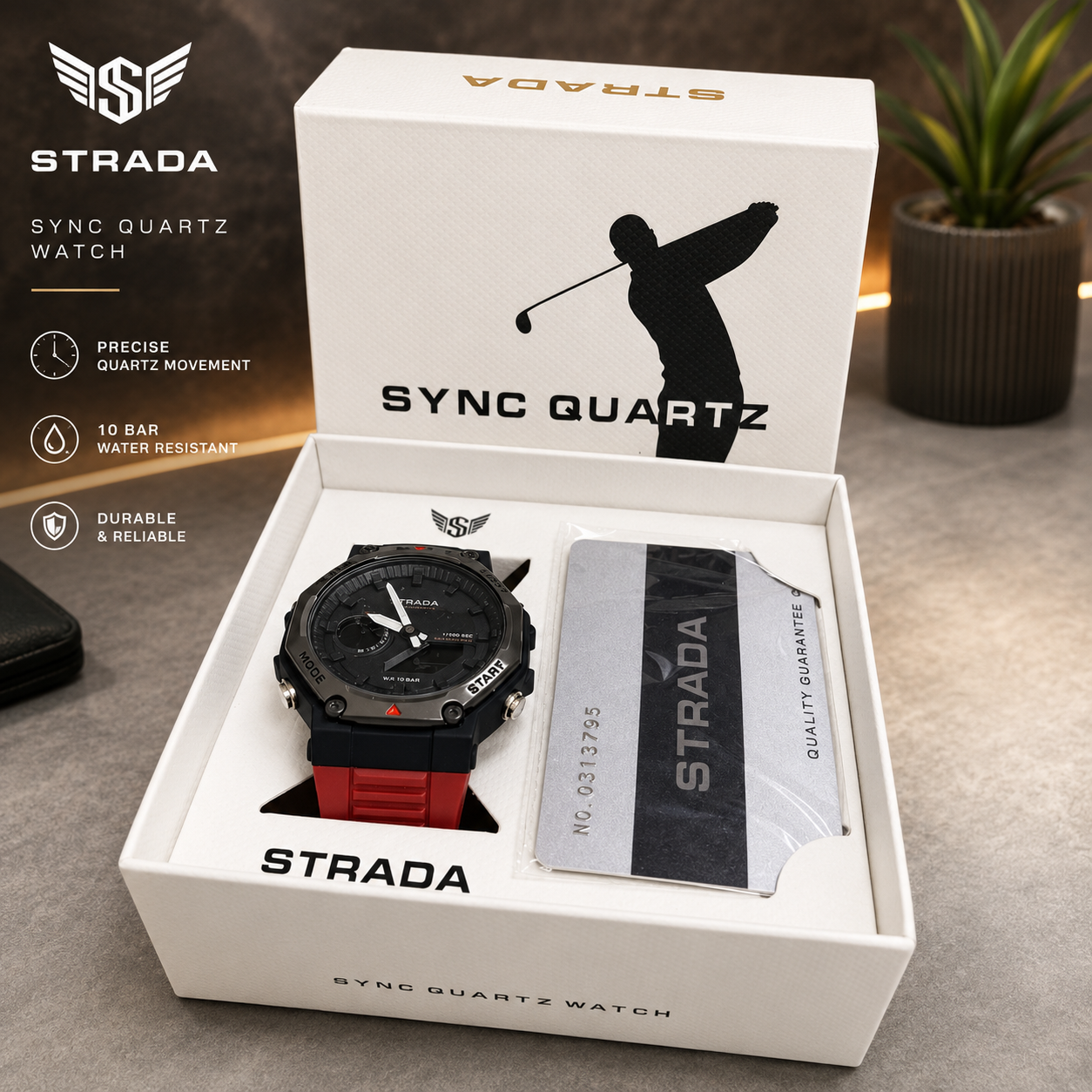 STRADA Sync Quartz Sports Watch – Analog-Digital Dual Display, 10 BAR Water Resistant & Durable Silicone Strap