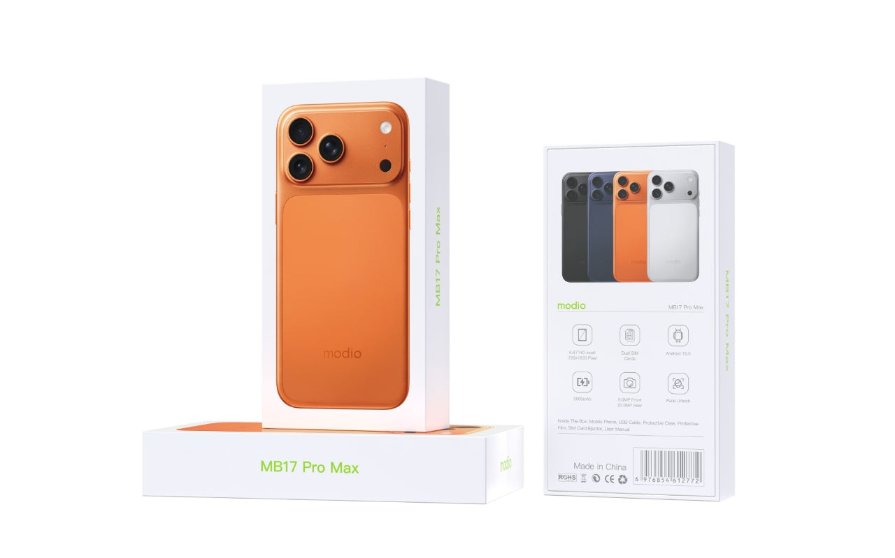 Modio MB17 Pro Max 5G Phone - 6.67-inch HD Display, 8GB RAM, 256GB ROM | Orange