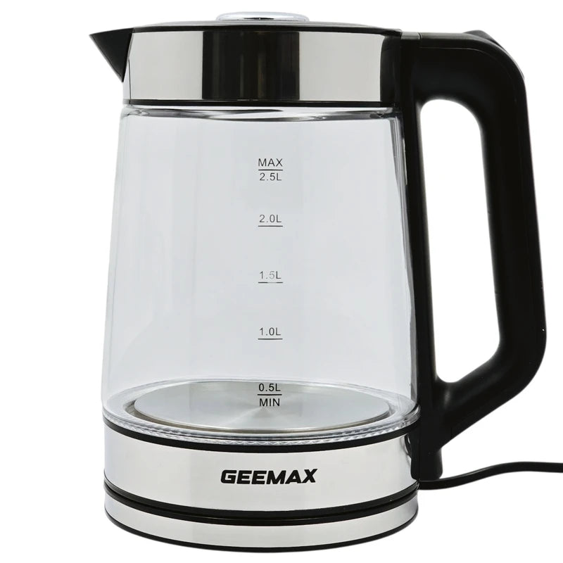 GEEMAX  2-in-1 Electric Glass Kettle,Clear, 2.5L Water Boiler with 1L Teapot, Tea Strainer, Fast Boil, Auto Shut-Off, Cordless Base | GMC 2002