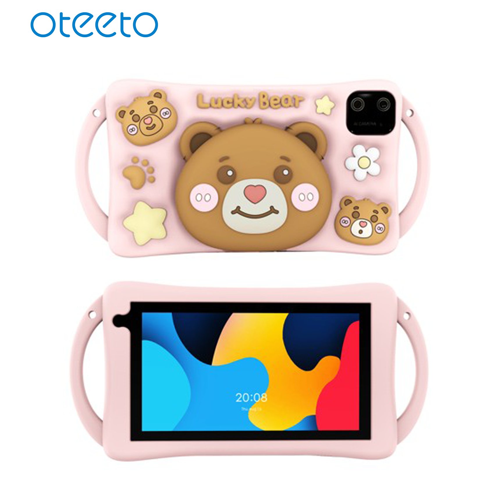 Oteeto K6 Kids Tablet, 7 inch Display, 128GB Storage, 6GB RAM, 3500mAh Battery, Lucky Bear Case