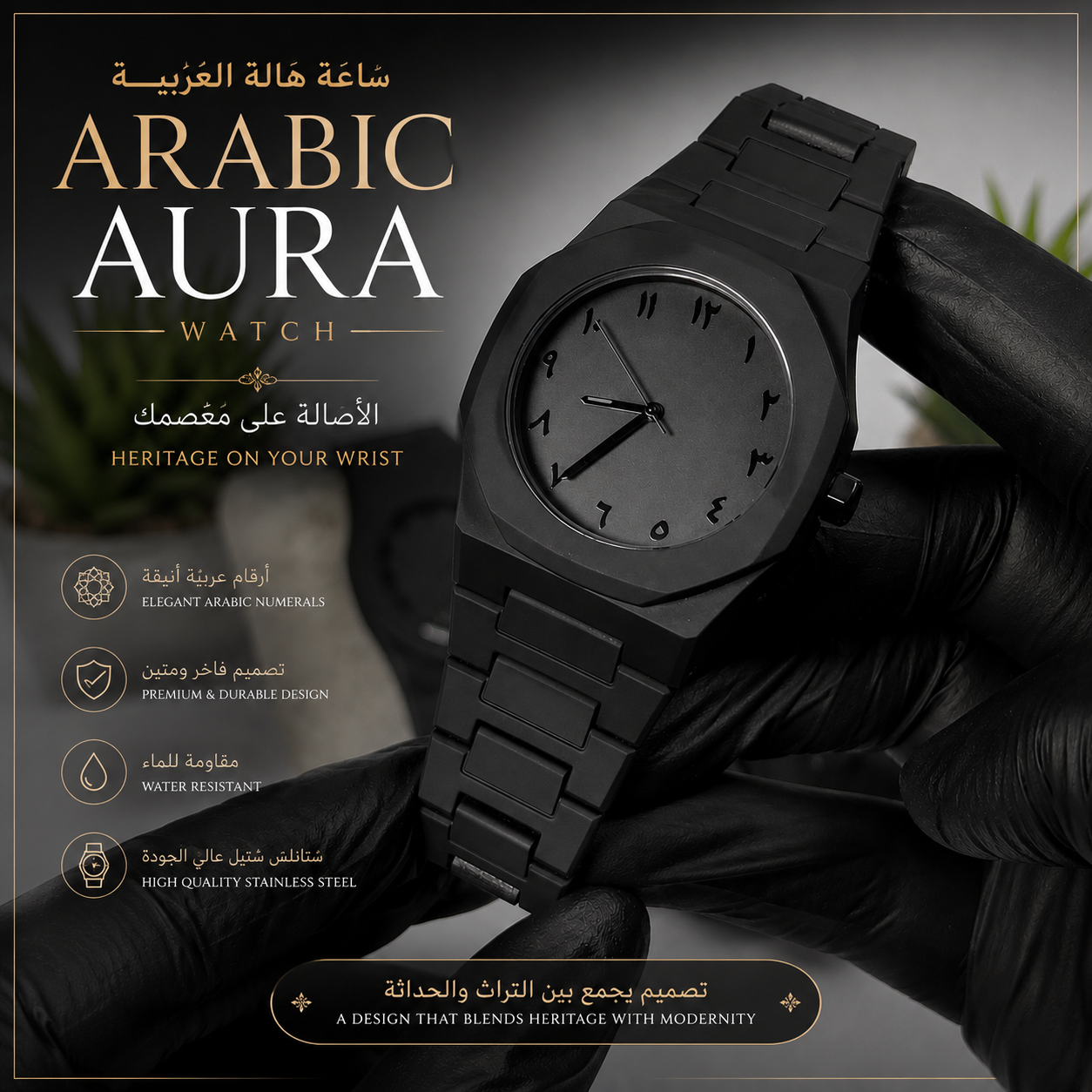 Arabic Aura | Premium Matte Black Arabic Dial Quartz Watch – Luxury Stainless Steel Wristwatch for Men