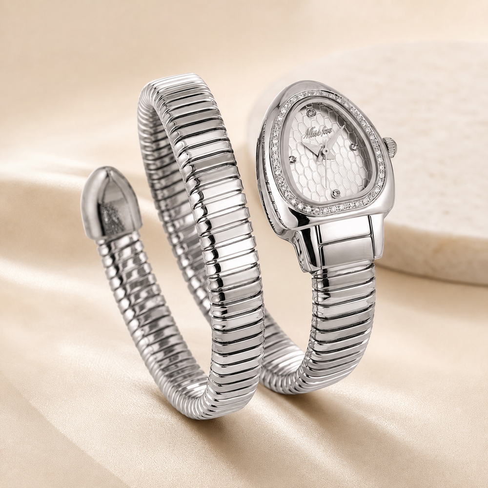 Luxury Women's Stainless Steel Snake Wrap Bracelet Watch | Elegant Quartz Wrist Watch
