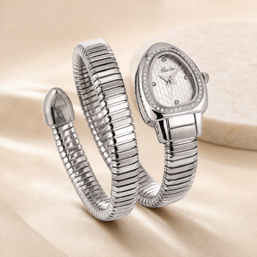 Luxury Women's Stainless Steel Snake Wrap Bracelet Watch | Elegant Quartz Wrist Watch
