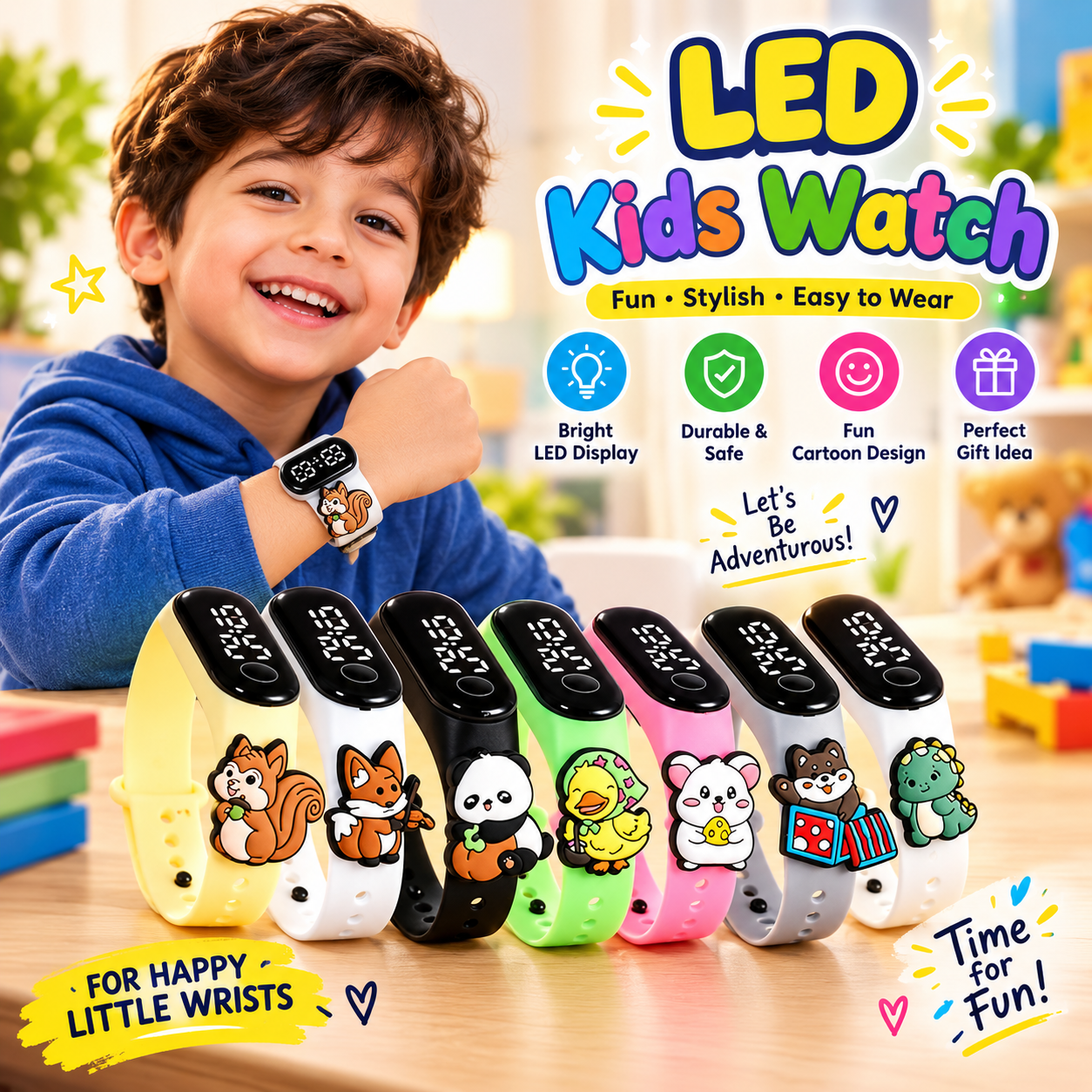 10-in-1 Kids LED Digital Watch Combo – Colorful Cartoon Watches for Boys & Girls