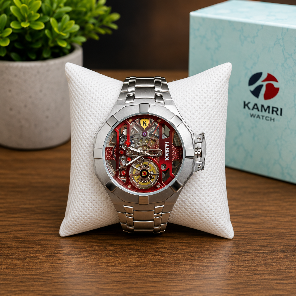 KAMRI Luxury Skeleton Men's Mechanical Watch – Stainless Steel Waterproof Wristwatch