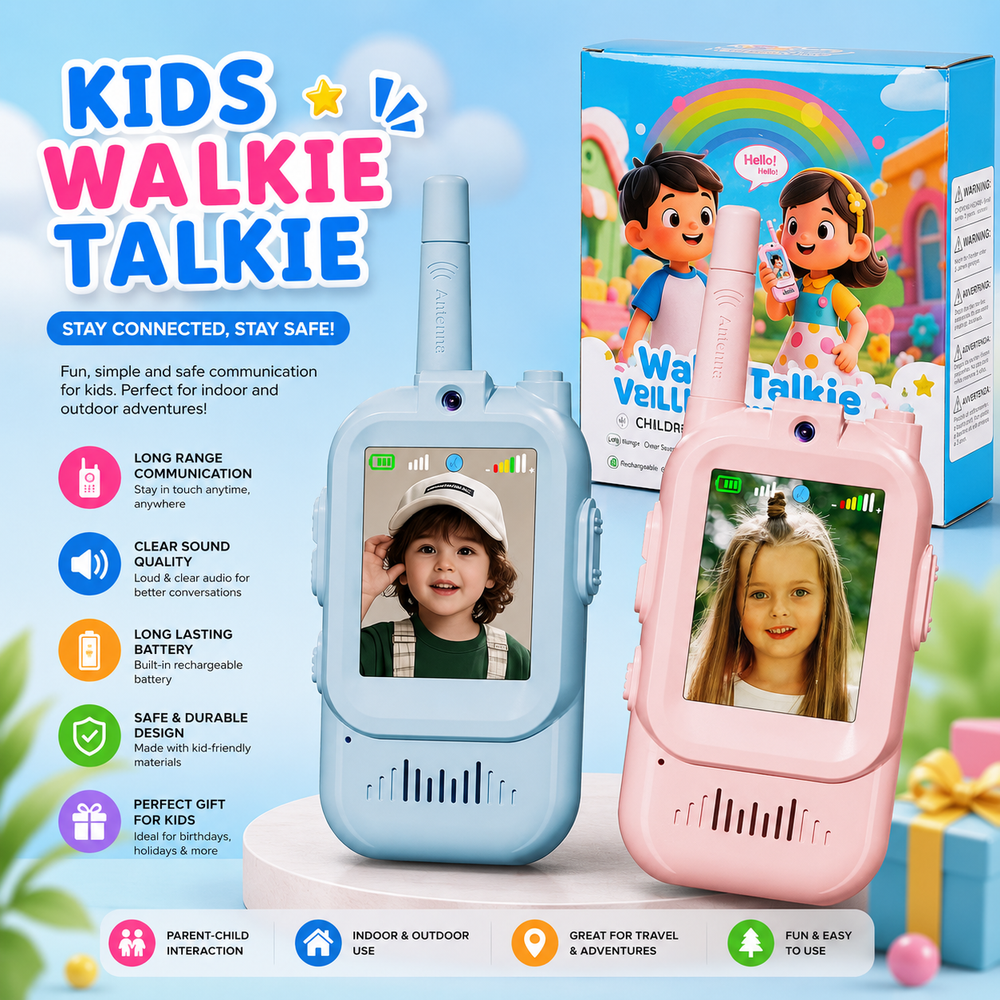 2 pc Set – Kids Video Walkie Talkie with HD Screen – Long Range Rechargeable Two-Way Communication Toy