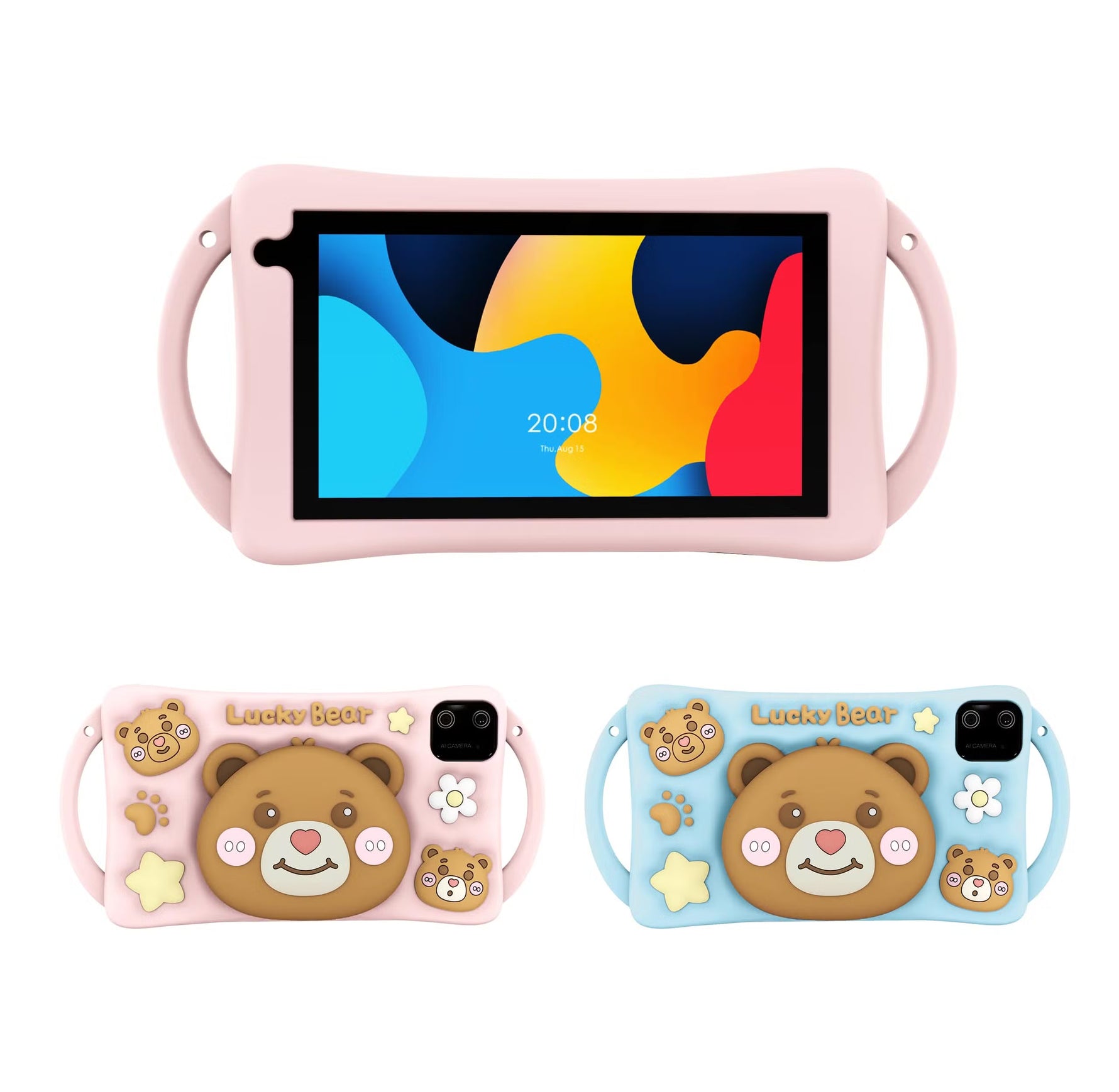 Oteeto K6 Kids Tablet, 7 inch Display, 128GB Storage, 6GB RAM, 3500mAh Battery, Lucky Bear Case