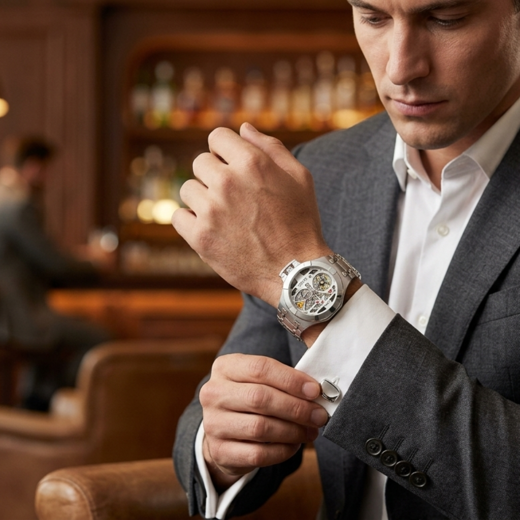 KAMRI Luxury Skeleton Men's Mechanical Watch – Stainless Steel Waterproof Wristwatch