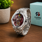 KAMRI Luxury Skeleton Men's Mechanical Watch – Stainless Steel Waterproof Wristwatch