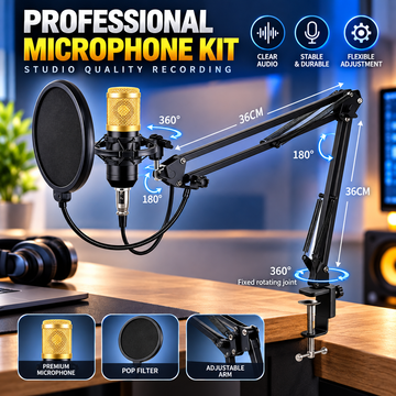 BM800 Condenser Microphone Studio Kit with Adjustable Boom Arm & Pop Filter