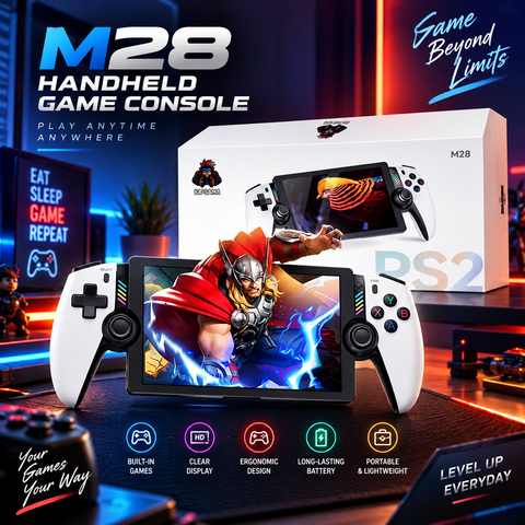 M28 Retro Handheld Game Console, 7.1" Large HD LCD Screen, EmuELEC System Built-in 30+ Emulators & 20,000+ Games, 4000mAh Battery Portable Video Gaming Player for Kids Adults
