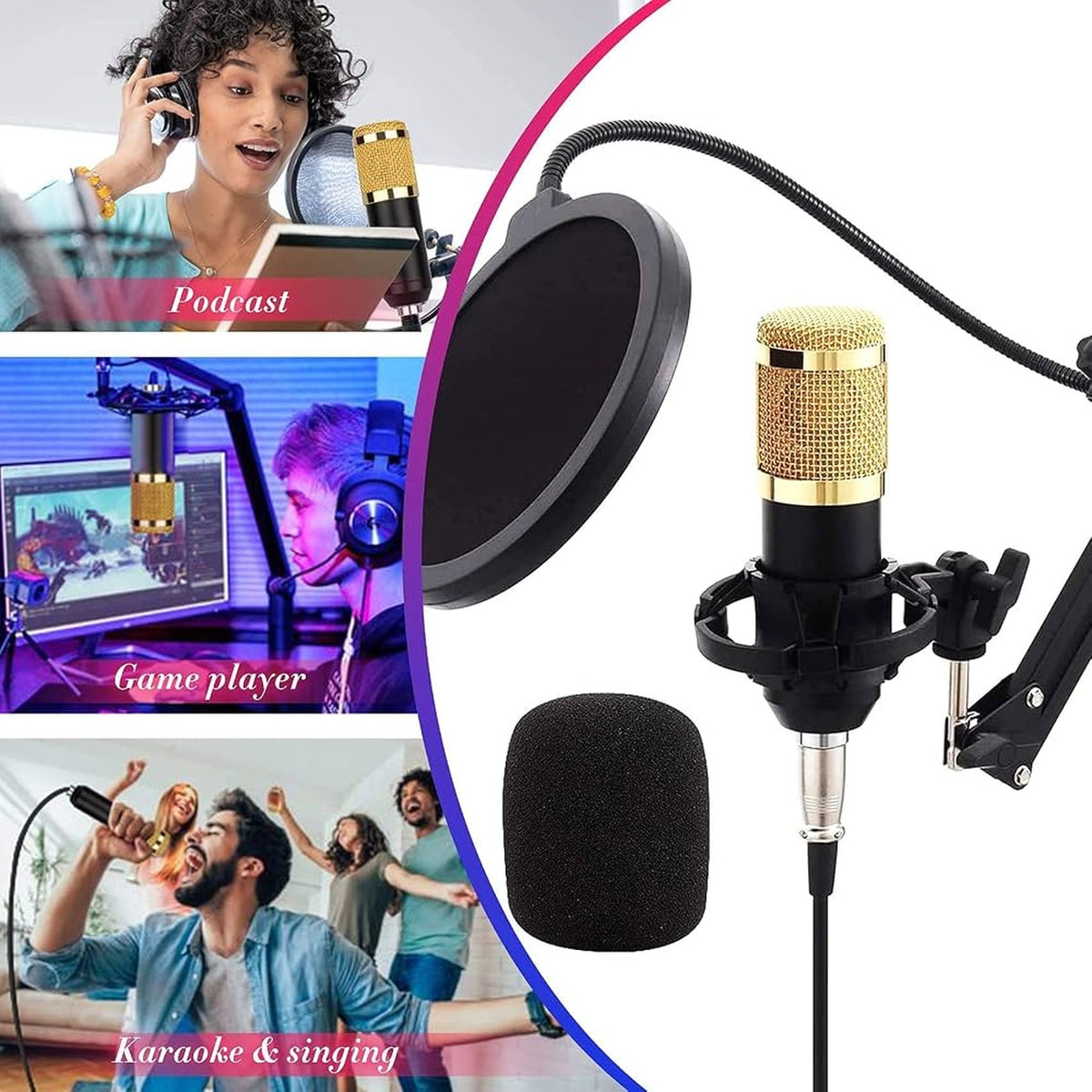 BM800 Condenser Microphone Studio Kit with Adjustable Boom Arm & Pop Filter