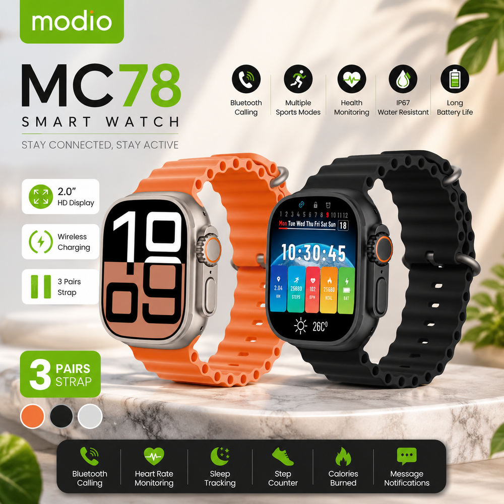 MODIO MC78 Smart Watch – 3+1 Strap Edition | Wireless Charging | Bluetooth Calling | Fitness Tracker