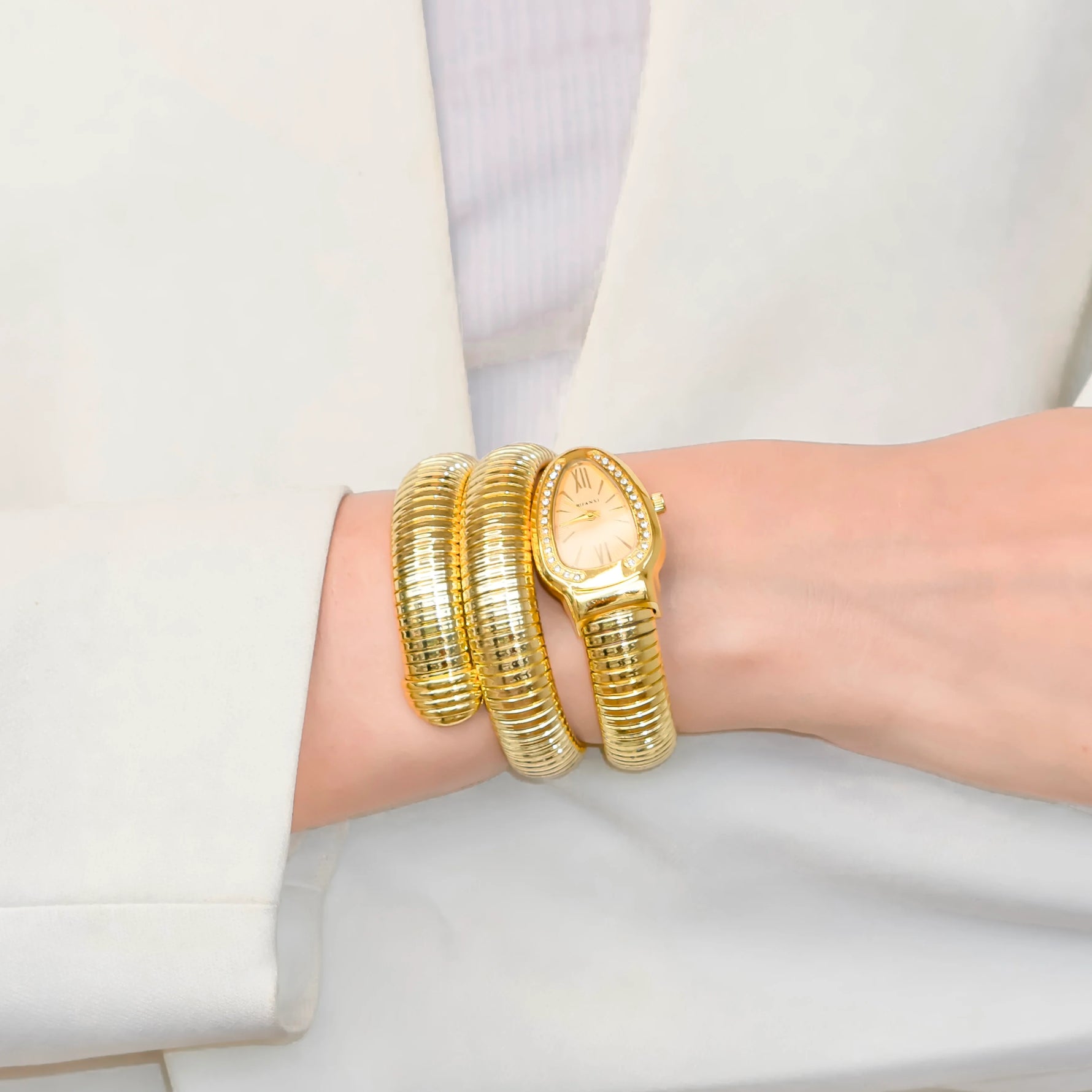 Luxury Women's Stainless Steel Snake Wrap Bracelet Watch | Elegant Quartz Wrist Watch