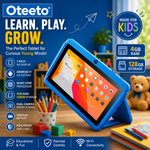 Oteeto Tab 4 Kids, 4GB RAM, 128GB ROM, 7-Inch IPS Display, 3000 mAh Battery, Toughened Glass, Android Kids 5G Wi-Fi Tablet - Blue