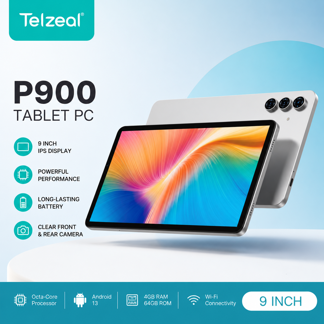 Telzeal P900 12+512GB 5G (1280*800) WiFi Tablet, Android 14, 9-Inch Display, 5000mAh Battery
