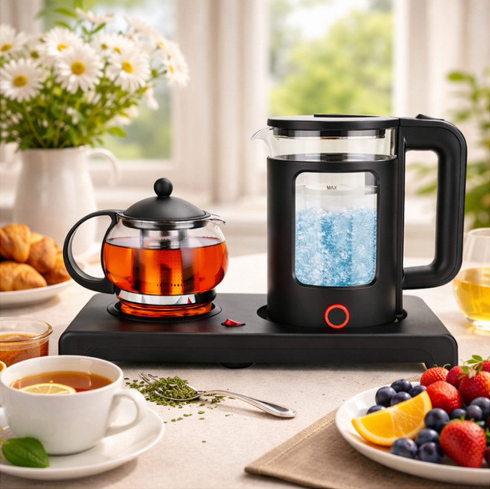 Silver Criest 2-in-1 Glass Electric Kettle & Teapot, Heat-Resistant Glass Body, Fast Heating, 360 Swivel Base, Black