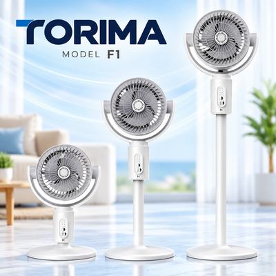 Torima F1 Air Fan, Portable, Rechargeable, Adjustable Height, Remote Control, 3 Speed Settings, Quiet Cooling & USB Type-C Charging, White