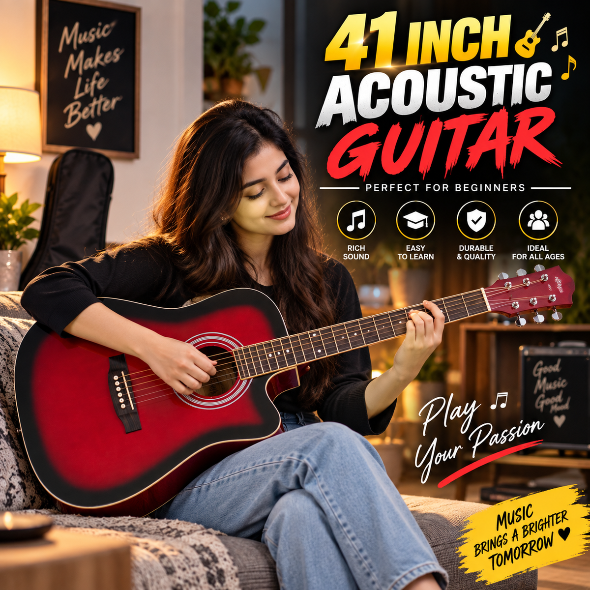 41 Inch Professional l Acoustic Guitar – 41-Inch Full-Size Guitar