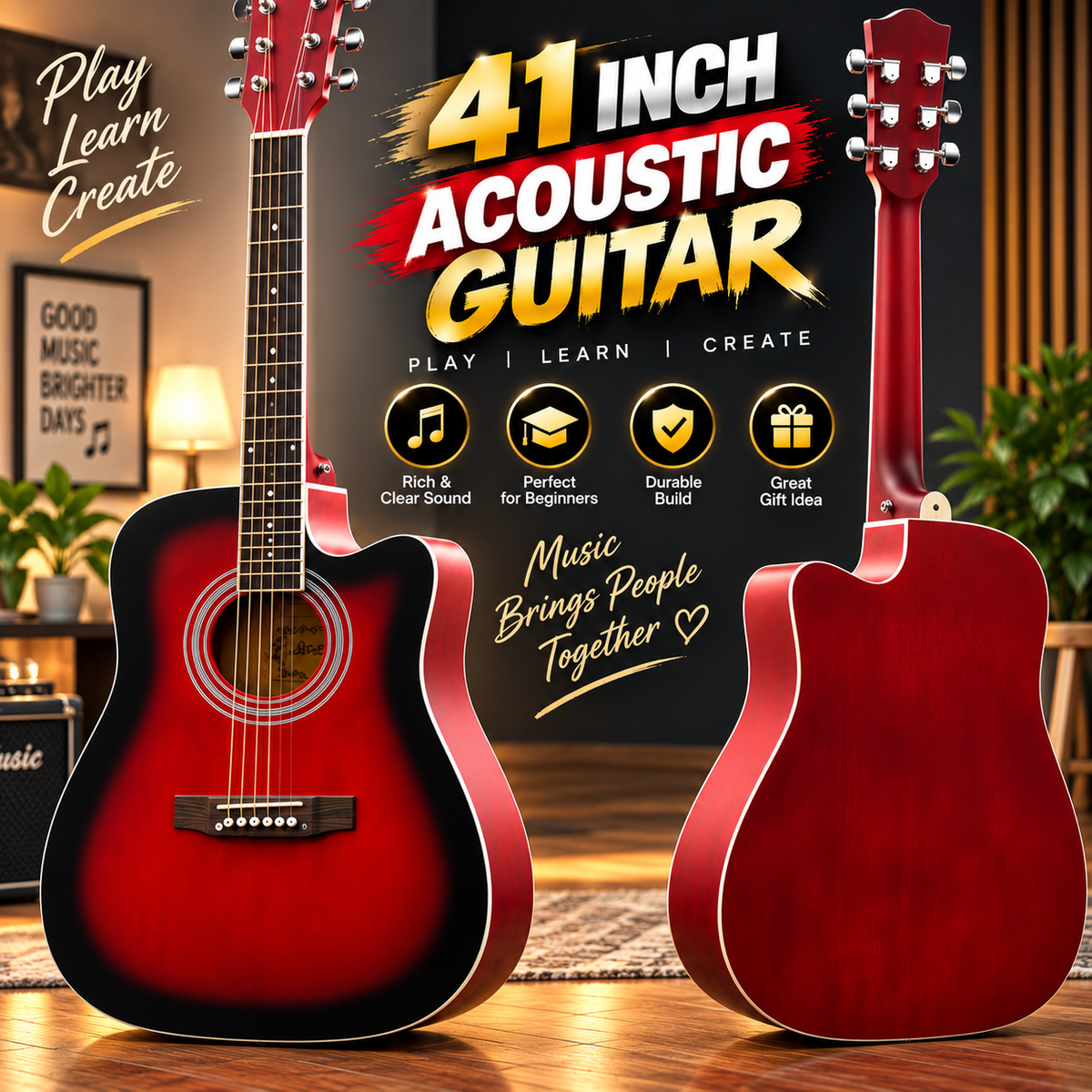 41 Inch Professional l Acoustic Guitar – Rich & Clear Acoustic Sound