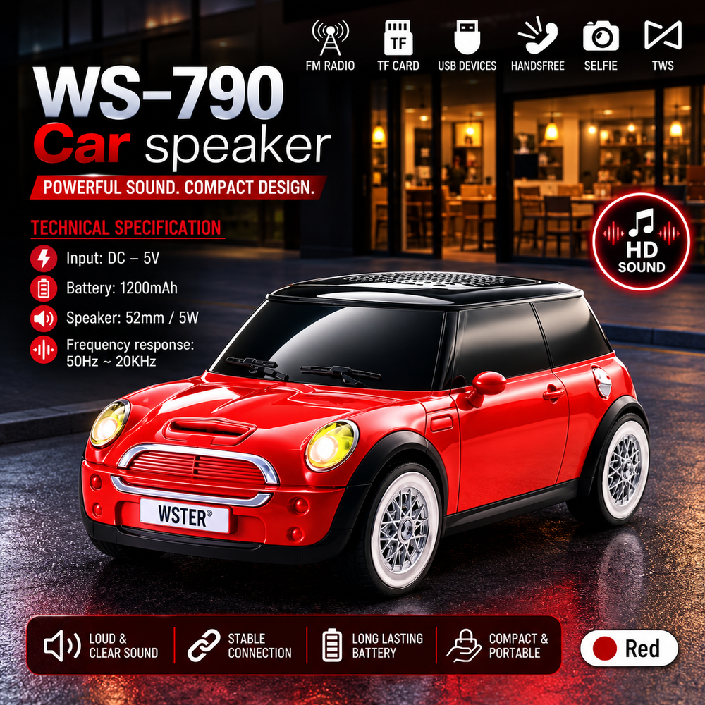 WSTER WS-790 Car Bluetooth Speaker | Portable Wireless Speaker | FM Radio | TF Card | USB | TWS Stereo | Hands-Free Calling