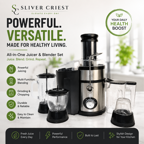 Sliver Criest Blender Mixer Grinder Juicer Machine - Food Processor, Smoothie Maker, Portable Hand Blender, Mini Blender, Heavy Duty Kitchen Aid Mixer, Electric Juice Blender