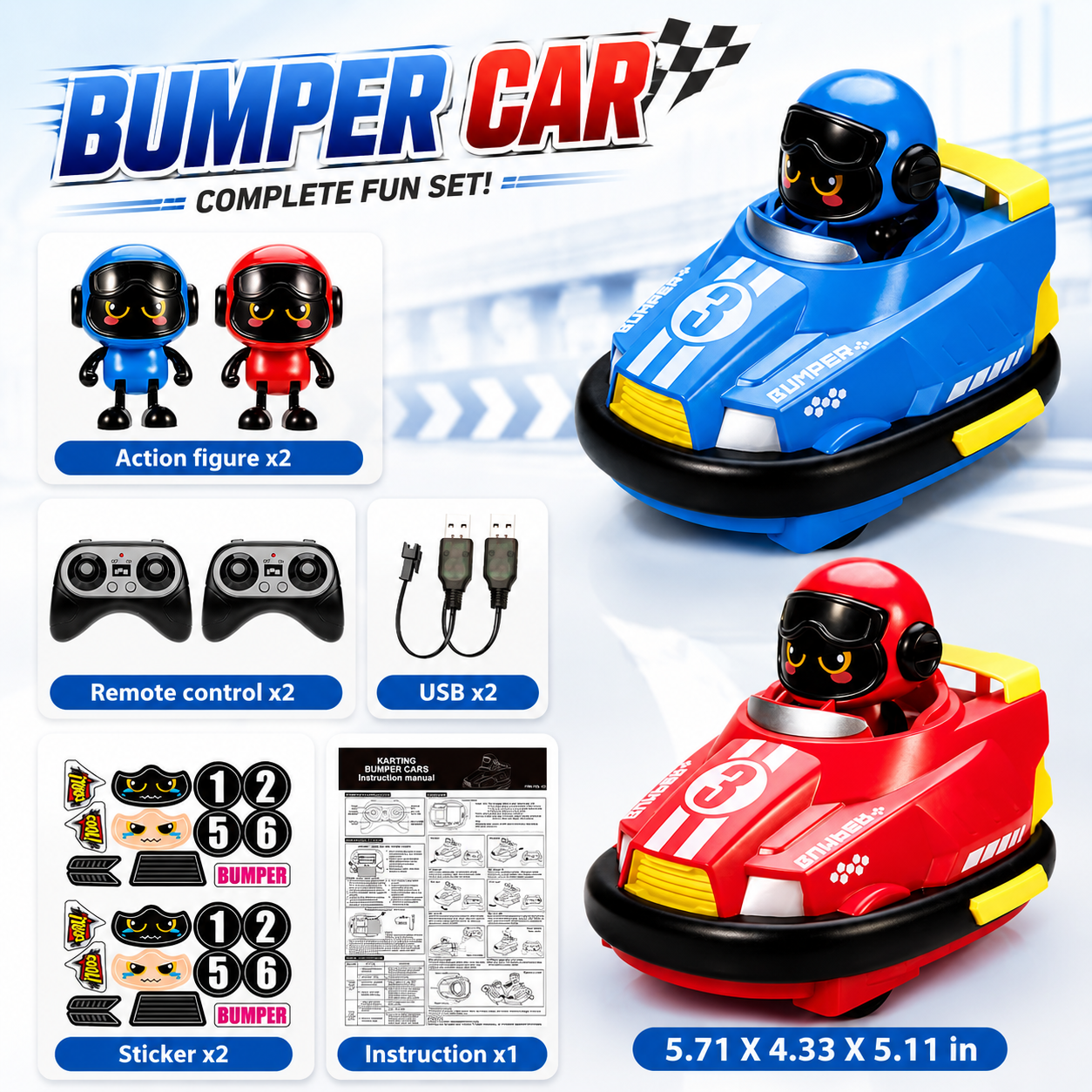 Remote Control Bumper Cars for Kids Toy – Hit & Bounce RC Battle Cars with Pop-Up Drivers, LED Lights & Music (2 Players)