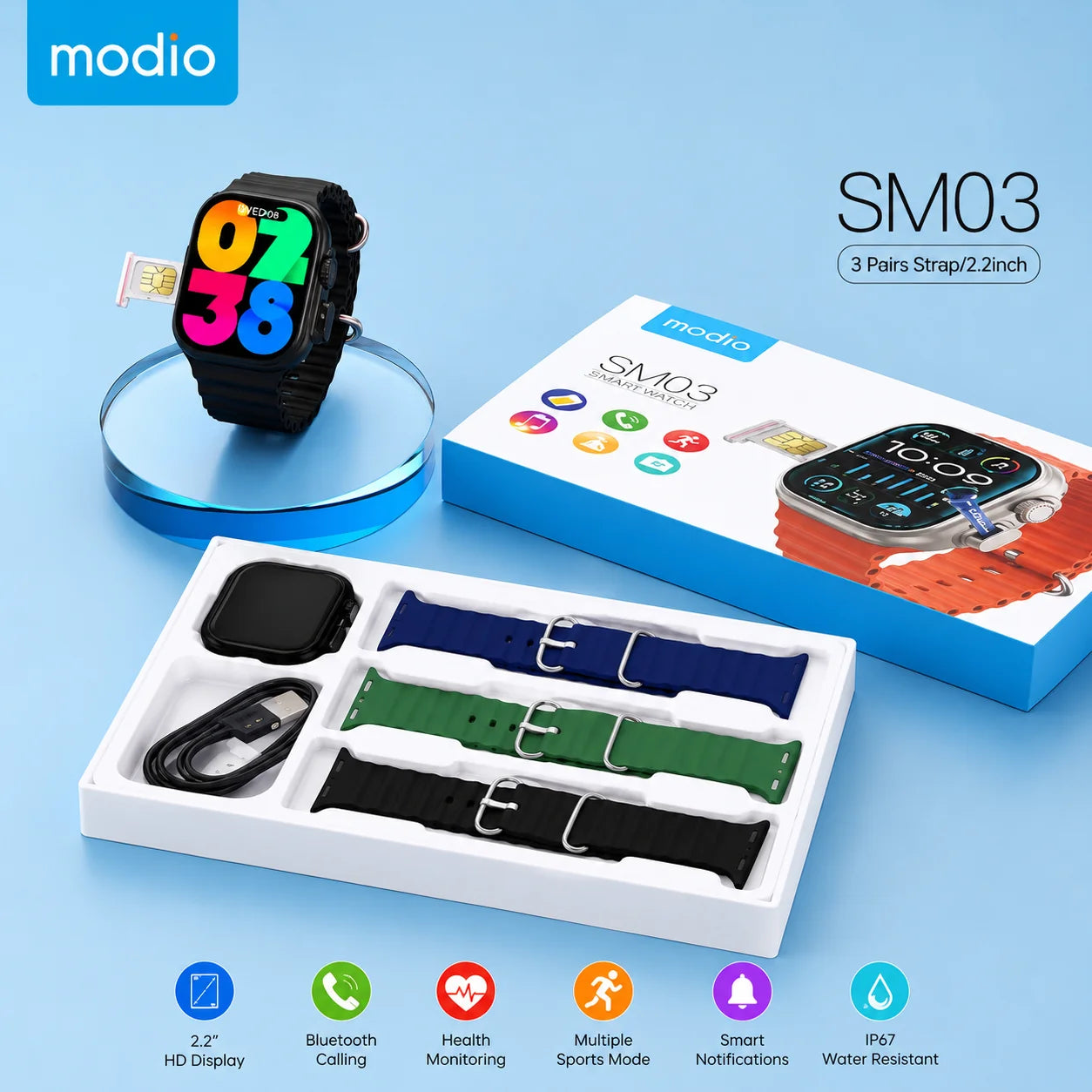Combo Deal | Modio SM03 & SM05 Smart Watch Combo – 2 Watches with SIM Support & 6 Straps