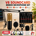 Combo Offer | V8 Sound Card+ BM800 Condenser Microphone -Set with Free P47 Headset Bundle Pack