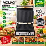 MOLIAX MX-5096 Barbecue Machine & Electric Grill | Non-Stick Grill & Sandwich Maker, Home Kitchens with Flat Opening and Amazing Features.
