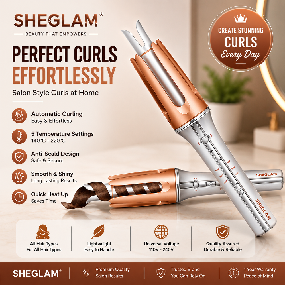 SHEGLAM Automatic Curling Iron 1 inch with 3 Temperatures Fast Heating, 2-Way Rotation, Automatic Shut-Off, Anti-Scald, Anti-Tangle Rotating for Hair Styling