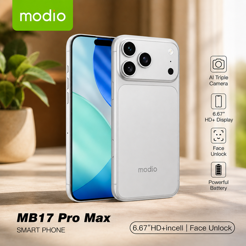 Modio MB17 Pro Max 5G Phone - 6.67-inch HD Display, 8GB RAM, 256GB ROM | Silver