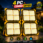 4PCS Solar LED Flood Light Combo | Rechargeable Portable Work Lights | IP66 Waterproof | USB Power Bank | Outdoor Emergency Camping Lights