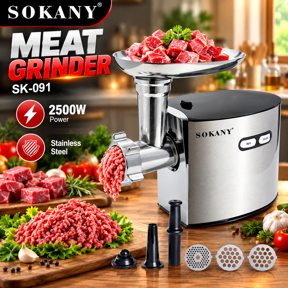 SOKANY SK-091 Meat Grinder – High Quality 2500W Electric Meat Mincer with Sausage Maker & Multiple Attachments,Stainless Steel  Housing