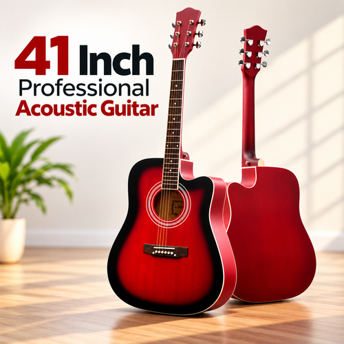 41 Inch Professional l Acoustic Guitar – Full Size Beginner Guitar with Carry Bag & Accessories, Gloss Finish Acoustic Guitar | KJ41C