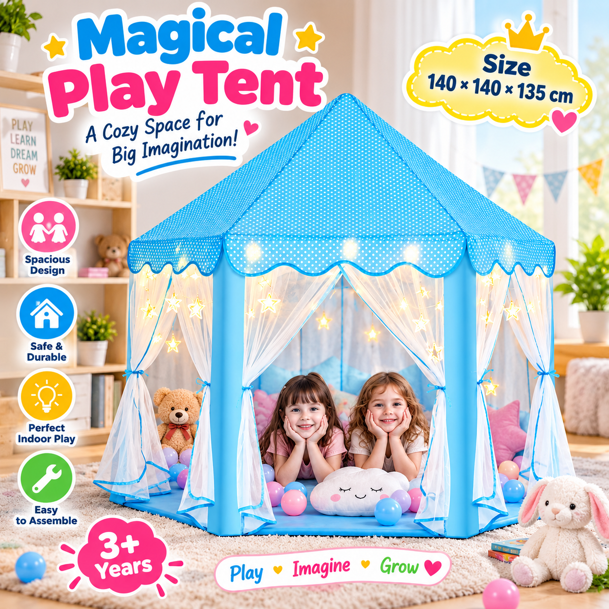 Kids Princess Castle Tent with Ball Pit – Indoor & Outdoor Play House