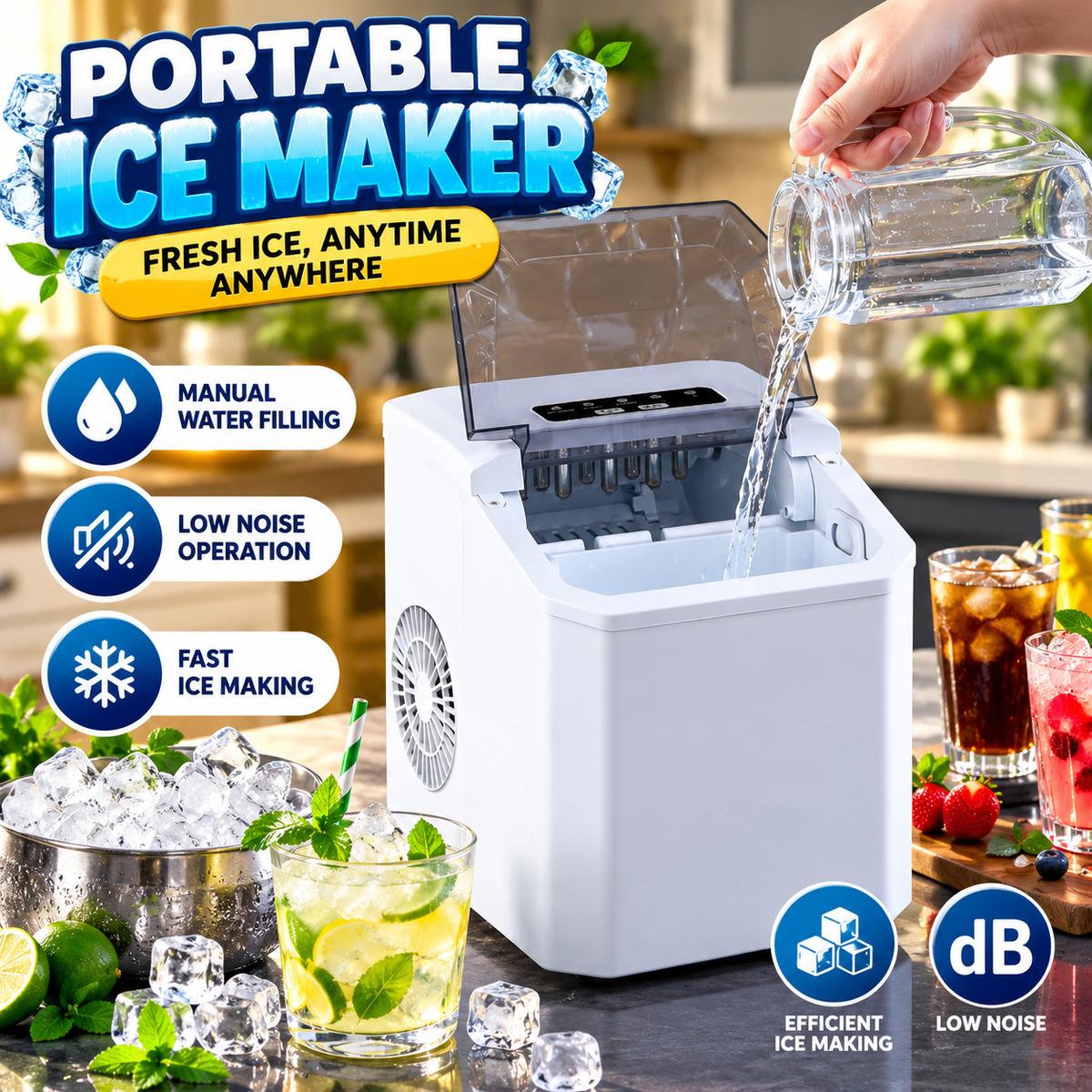 Silver Cerst Automatic Ice Maker Machine 150w – Bullet Ice Machine, Adjustable Ice Size, 1.5L Water Tank | 25007
