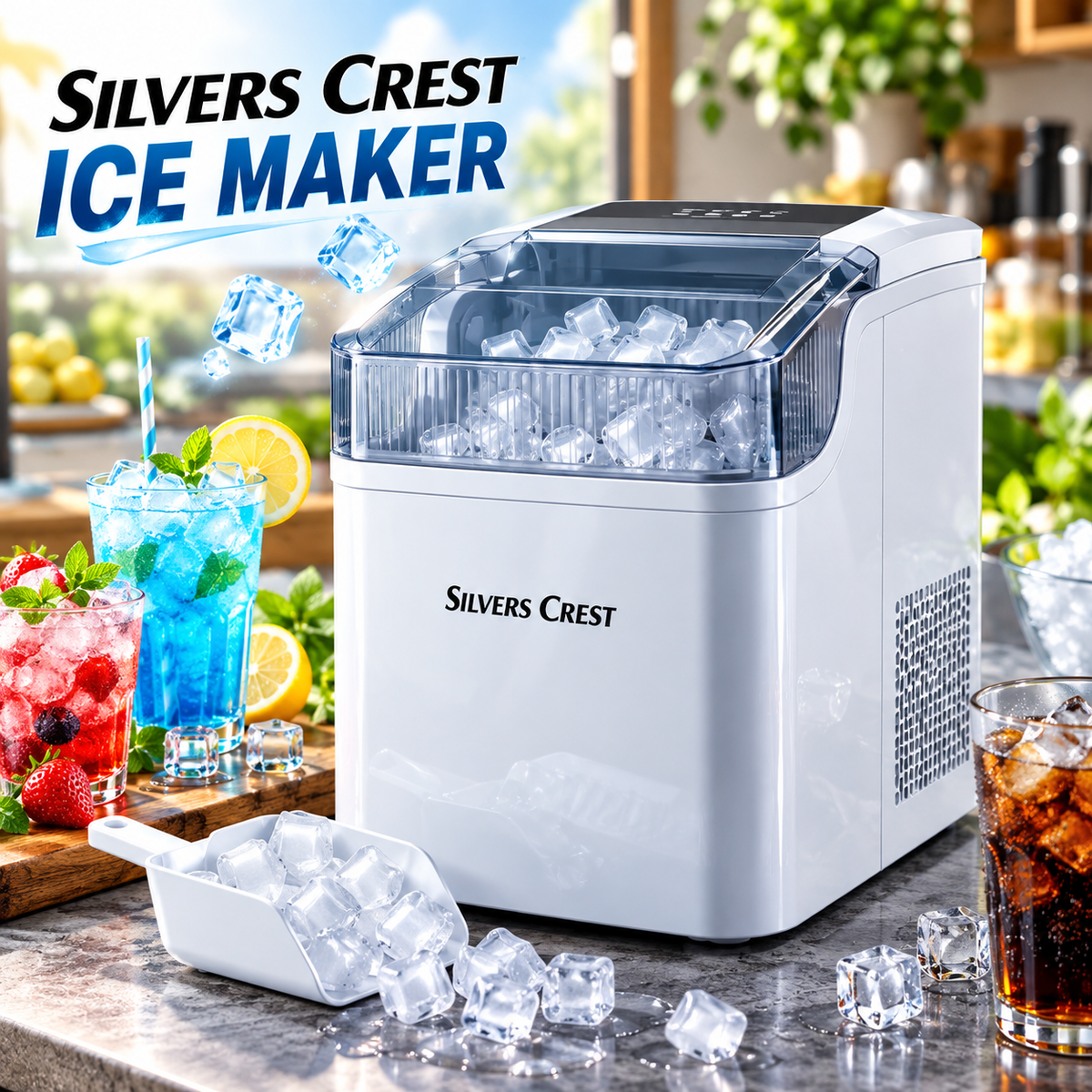 Silver Cerst Automatic Ice Maker Machine 150w – Bullet Ice Machine, Adjustable Ice Size, 1.5L Water Tank | 25007