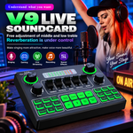 V9 Live Sound Card  Professional Audio Mixer for Live Streaming, Gaming & Karaoke ,Broadcast Audio Interface, External Stereo Audio Mixer Broadcast Bluetooth Sound Mixer Live Sound Card