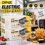 DENX DX4003 Electric Deep Oil Fryer With Double Basket 6L, 2500W Jumbo Size Adjustable Temperature & Timer, Removable Oil Container