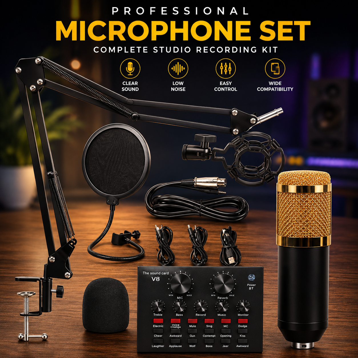 Combo Offer | V8 Sound Card+ BM800 Condenser Microphone -Set with Free P47 Headset Bundle Pack